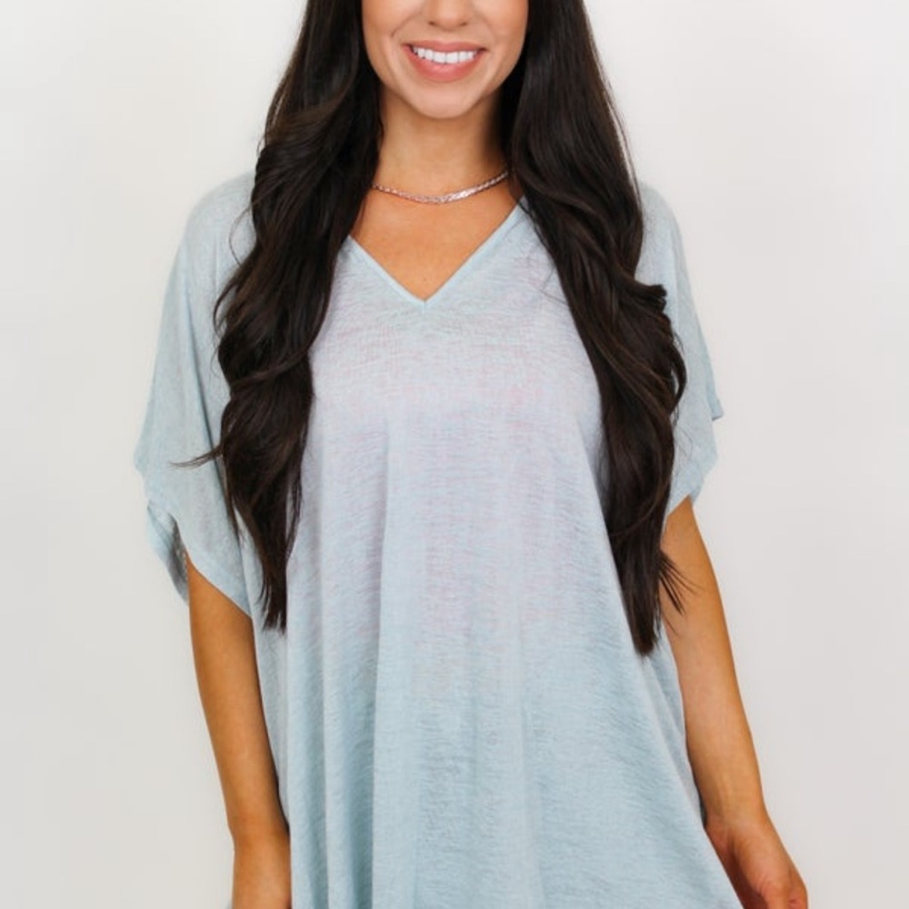 Light Blue V-Neck Women's Top